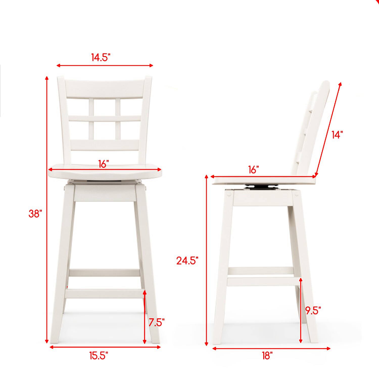 14.5" 14" 16" 16" 38" 24.5" 7.5" 9.5" 15.5" 18"