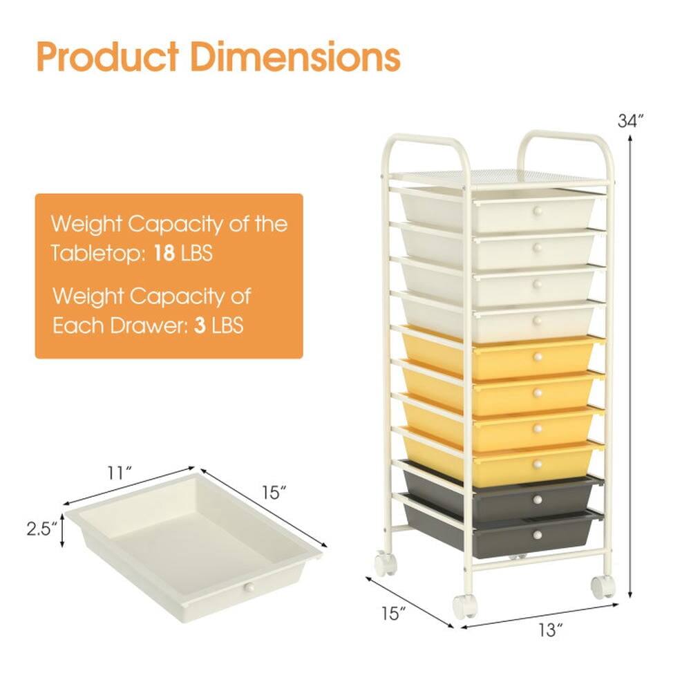 Product Dimensions  
Weight Capacity of the Tabletop: 18 LBS  
Weight Capacity of Each Drawer: 3 LBS  

34"  
11" x 15" x 2.5"  
15" x 13"
