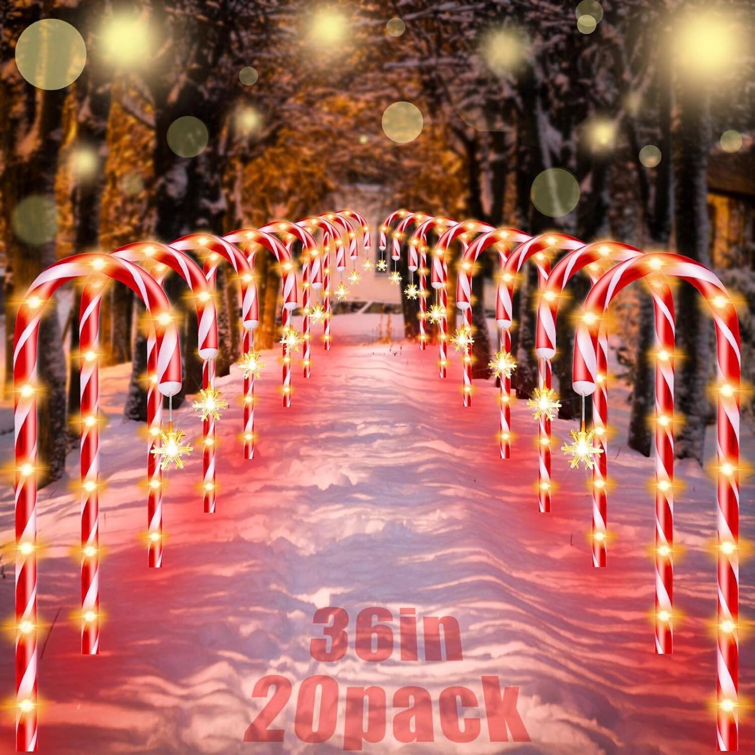 PARKER SLATER - Candy Cane Lights Outdoor Pathway with Timer 6/18H, Real 30 - 20 Pack