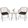 Costway - 3PCS Patio Rattan Bistro Set Coffee Table Armchair Garden Cushion - Black