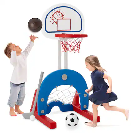Front. Best Choice Products - Best Choice Products 3-in-1 Toddler Basketball Hoop Sports Activity Center Grow With Me Play Set w/ Soccer, Golf - White with Golf.