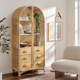 Jane 71 Inch Tall Arched Rattan Bookshelf by Modway - Natural