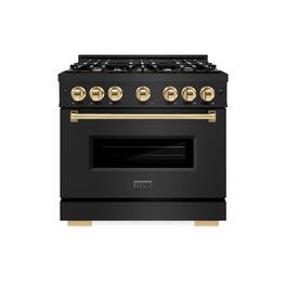ZLINE - Autograph 36" Classic Dual Fuel Black Stainless Range w/ Gold Accents (CDRBZ-36-G) - Black Stainless Steel