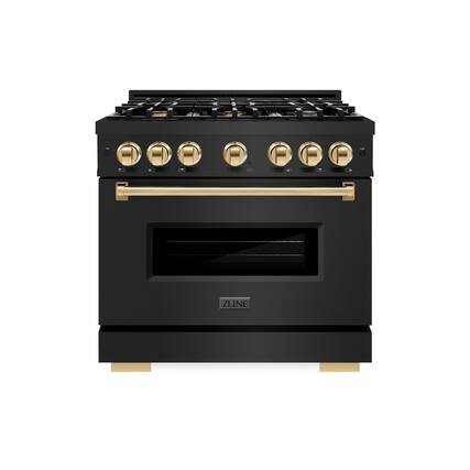 Front. ZLINE - ZLINE Autograph 36" Classic Dual Fuel Black Stainless Range w/ Gold Accents (CDRBZ-36-G) - Black Stainless Steel.