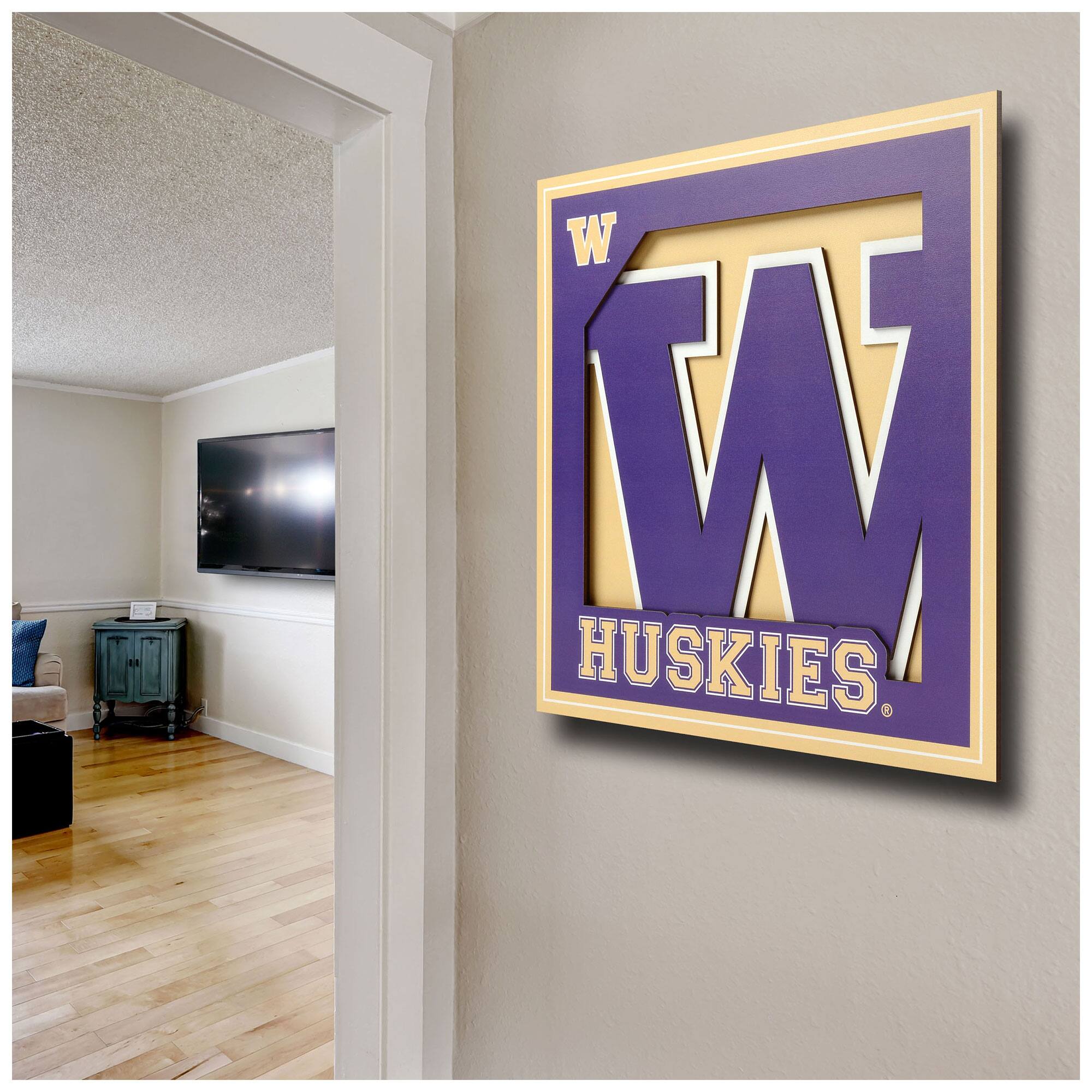 Alt View 2. YouTheFan - Washington Huskies 12'' x 12'' 3D Logo Wall Art - Multicolor.