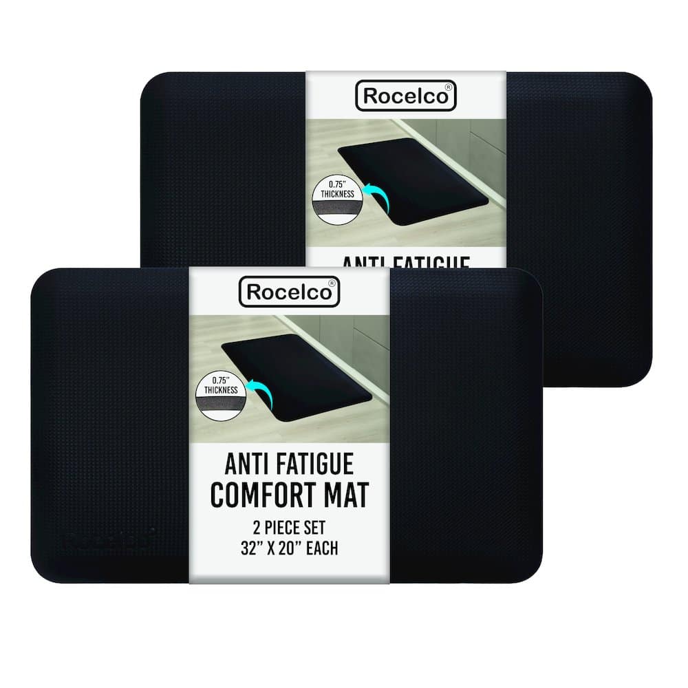 Rocelco - 2 Pack Anti Fatigue Standing Floor Mat, 32"x20" - Black