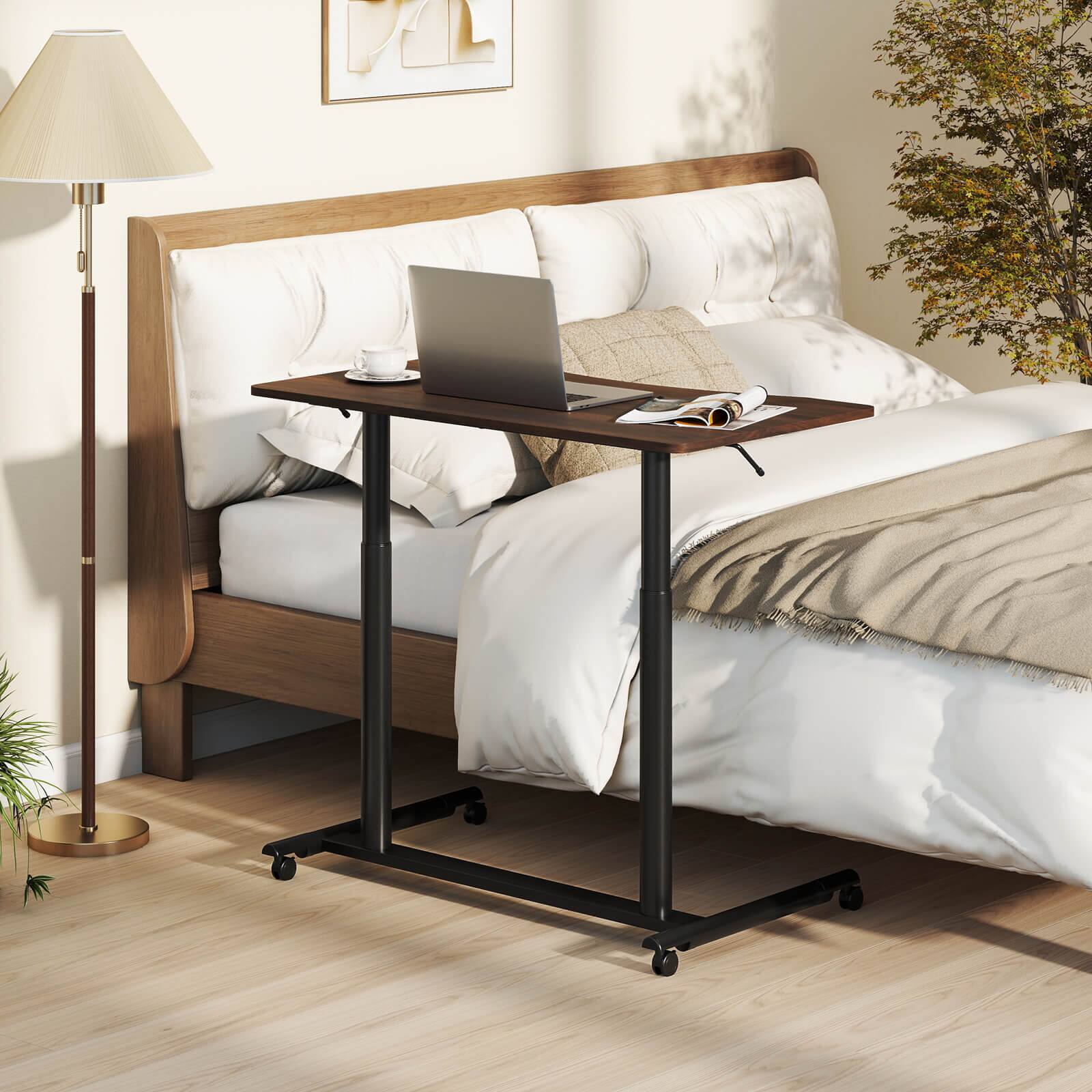 Alt View 3. Costway - Costway Mobile Standing Desk with Lockable Wheels & Aluminum Frame Rolling Laptop Desk - Brown.