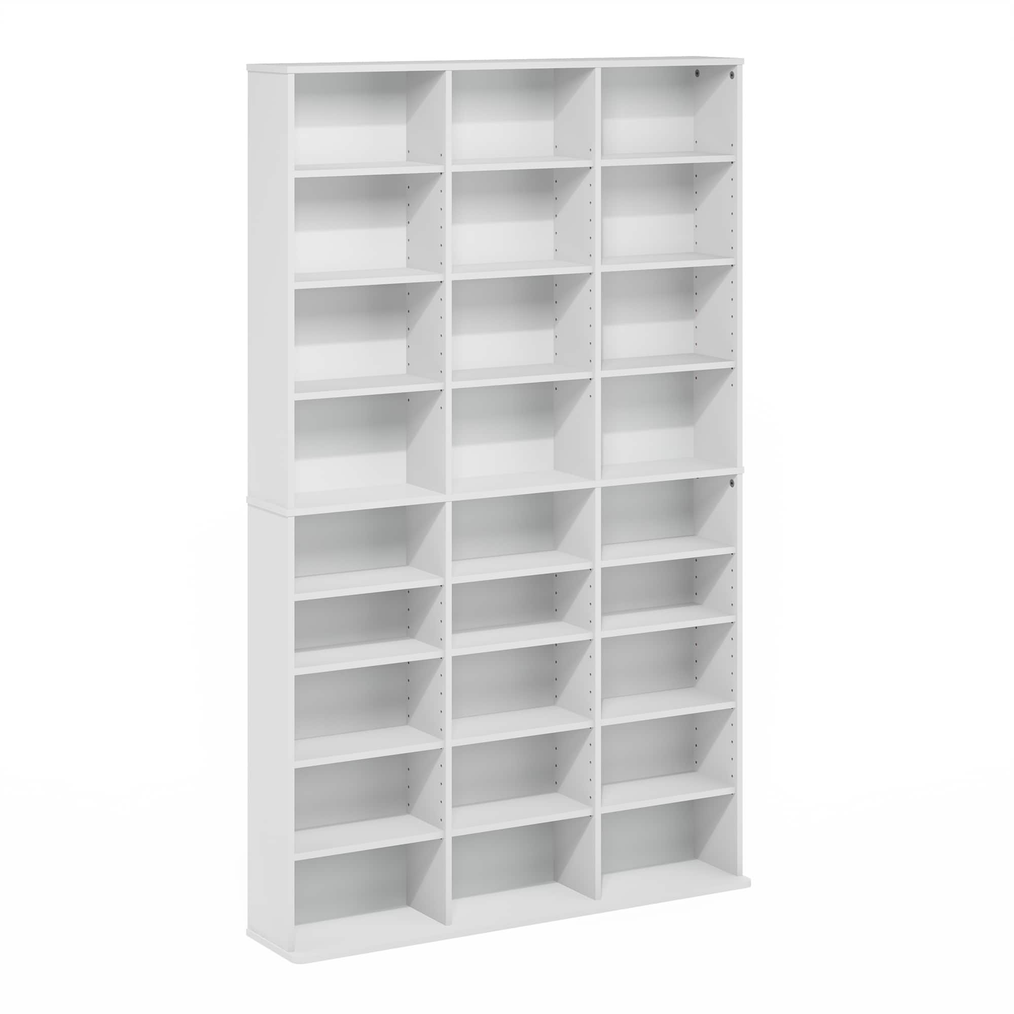 Furinno - JAYA 24-Shelf Multimedia Media Storage Tower Rack with Adjustable Shelves - White