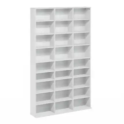 Front. Furinno - JAYA 24-Shelf Multimedia Media Storage Tower Rack with Adjustable Shelves - White.
