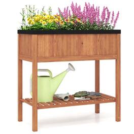 Gymax - Wooden Raised Garden Bed w/ Legs Liner Storage Shelf Large Planter Box for Herb - Orange