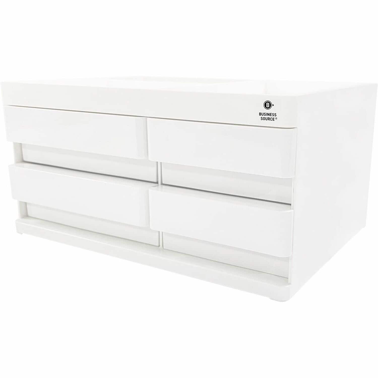 Business Source - Multi Drawer Desktop Organizer 4 Compartment 4 Drawer 5.20 x 10.40 x 7.40 - White