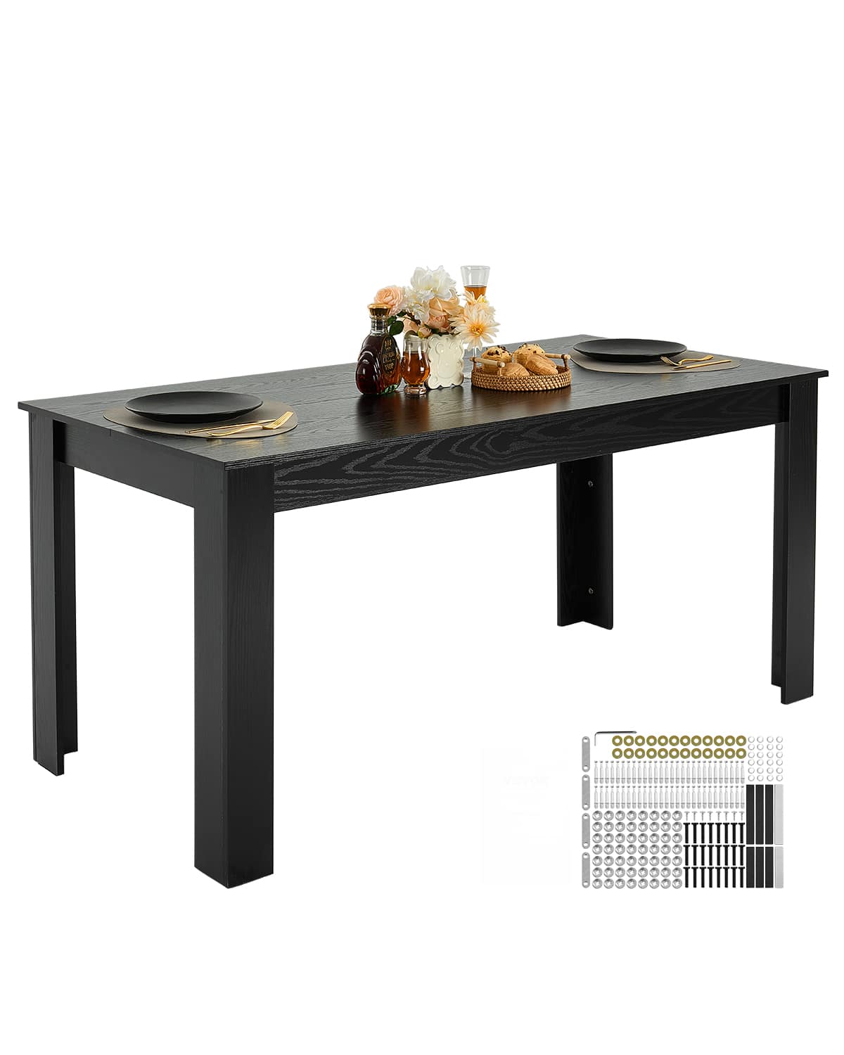 VEVOR - Rectangle Dining Table, 63 inch Length Large Wood Tables for 4-6 Person, Modern Dinner Furniture - Black