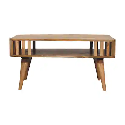 Front. Artisan Furniture - Slatted Oak-ish Coffee Table - Beige.