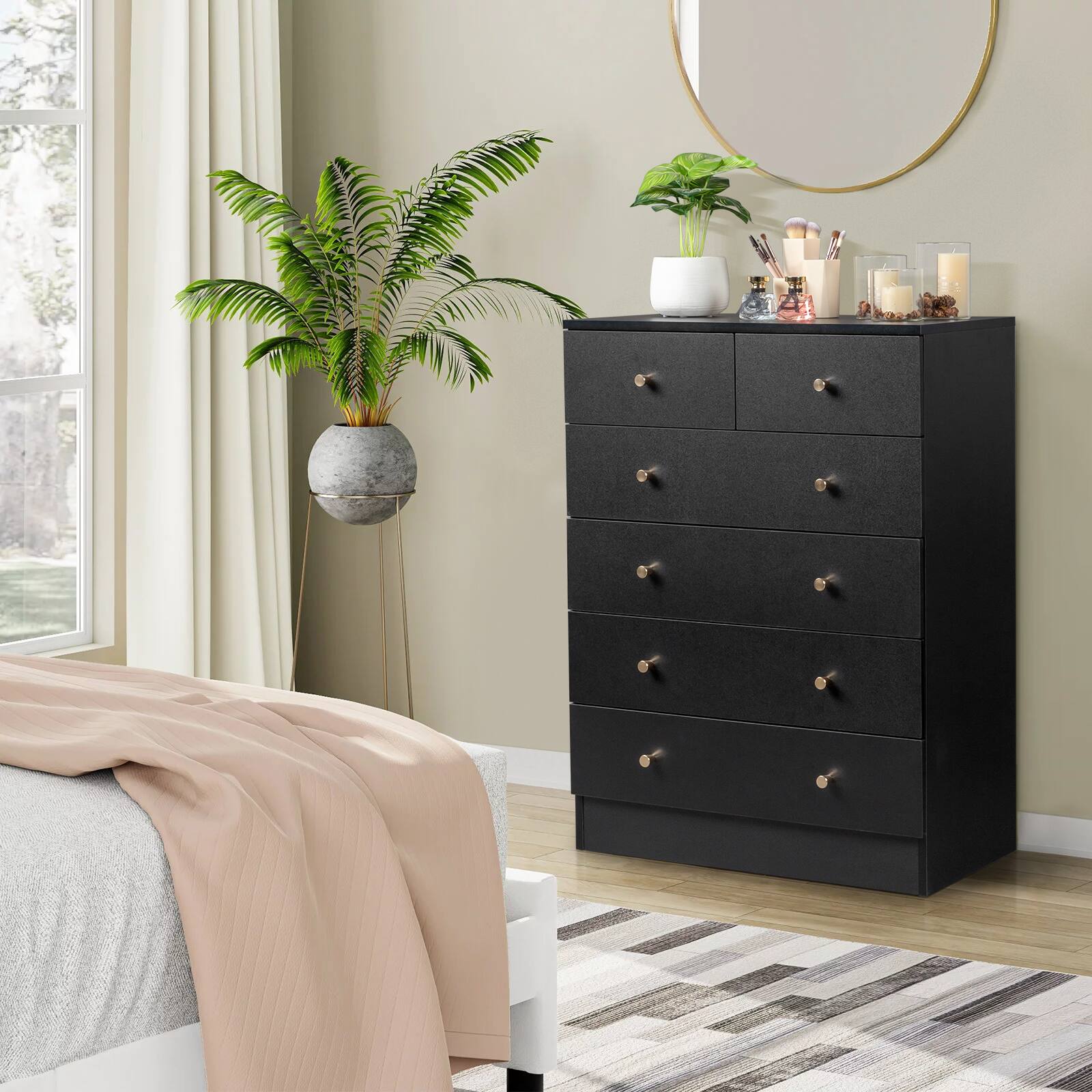 Alt View 5. Winado - 6 Drawer Dresser for Bedroom,Tall Dresser Chest of Drawers Anti-Tipping Device - Black.