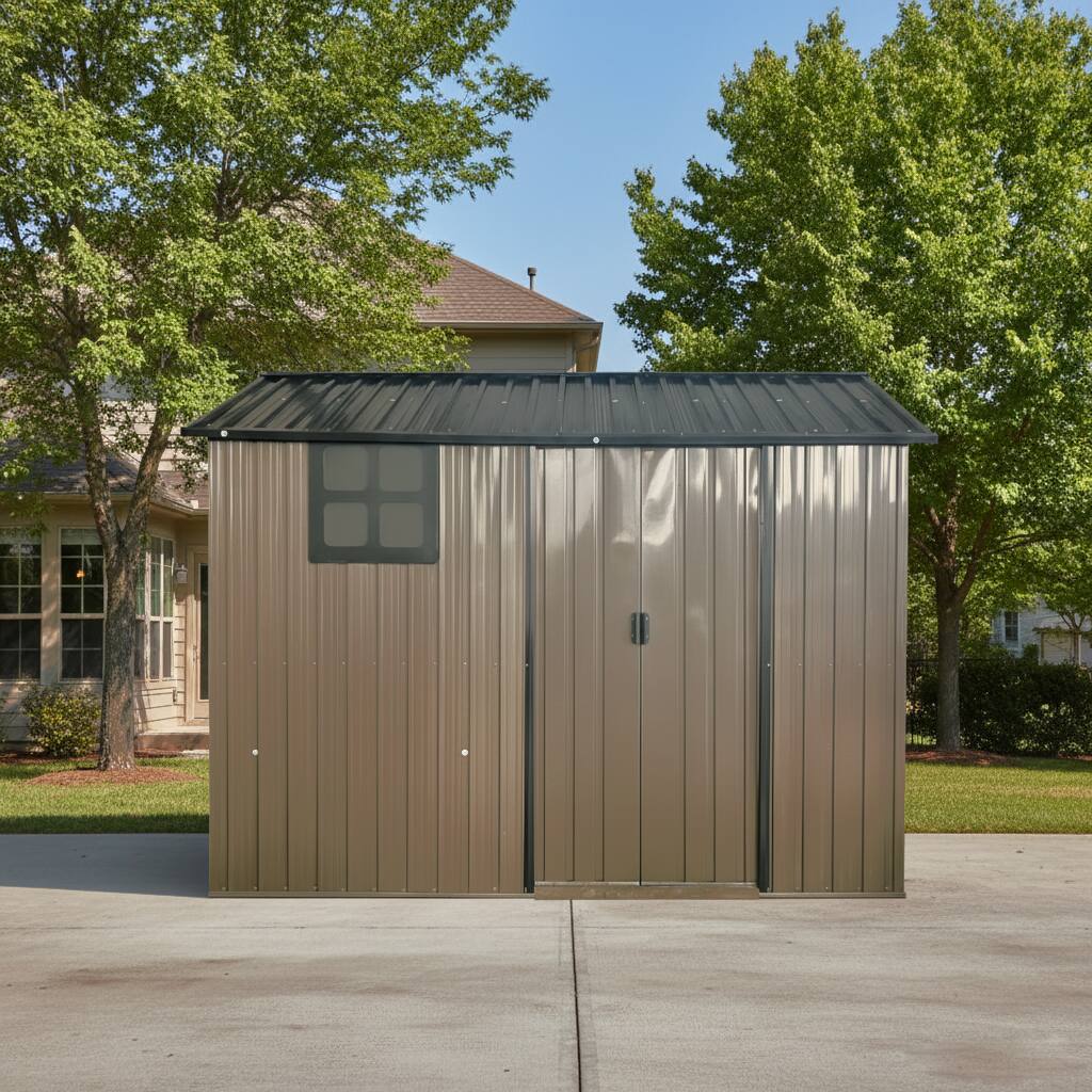 Back. Anysun - 8x6 FT Weatherproof Galvanized Steel Outdoor Storage Shed with Sliding Door, Window & Vents - Brown.