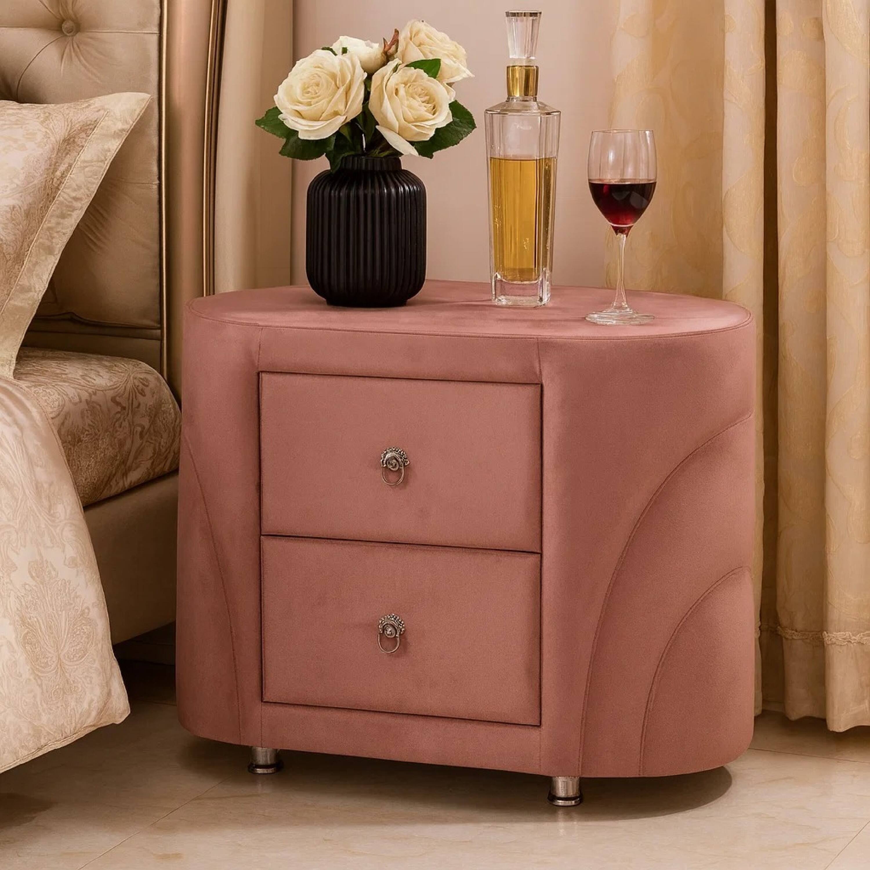 Alt View 6. Manhattan Lane - Sin 29 Inch Modern Nightstand, 2 Drawers, Round Metal Knobs - Pink.