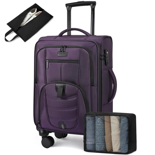 Vulpecula Spade- Carry On Luggage Airline Approved, Suitcases with Spinner Wheels, Softside Carry-on Luggage with TSA Lock for Men Women- Purple