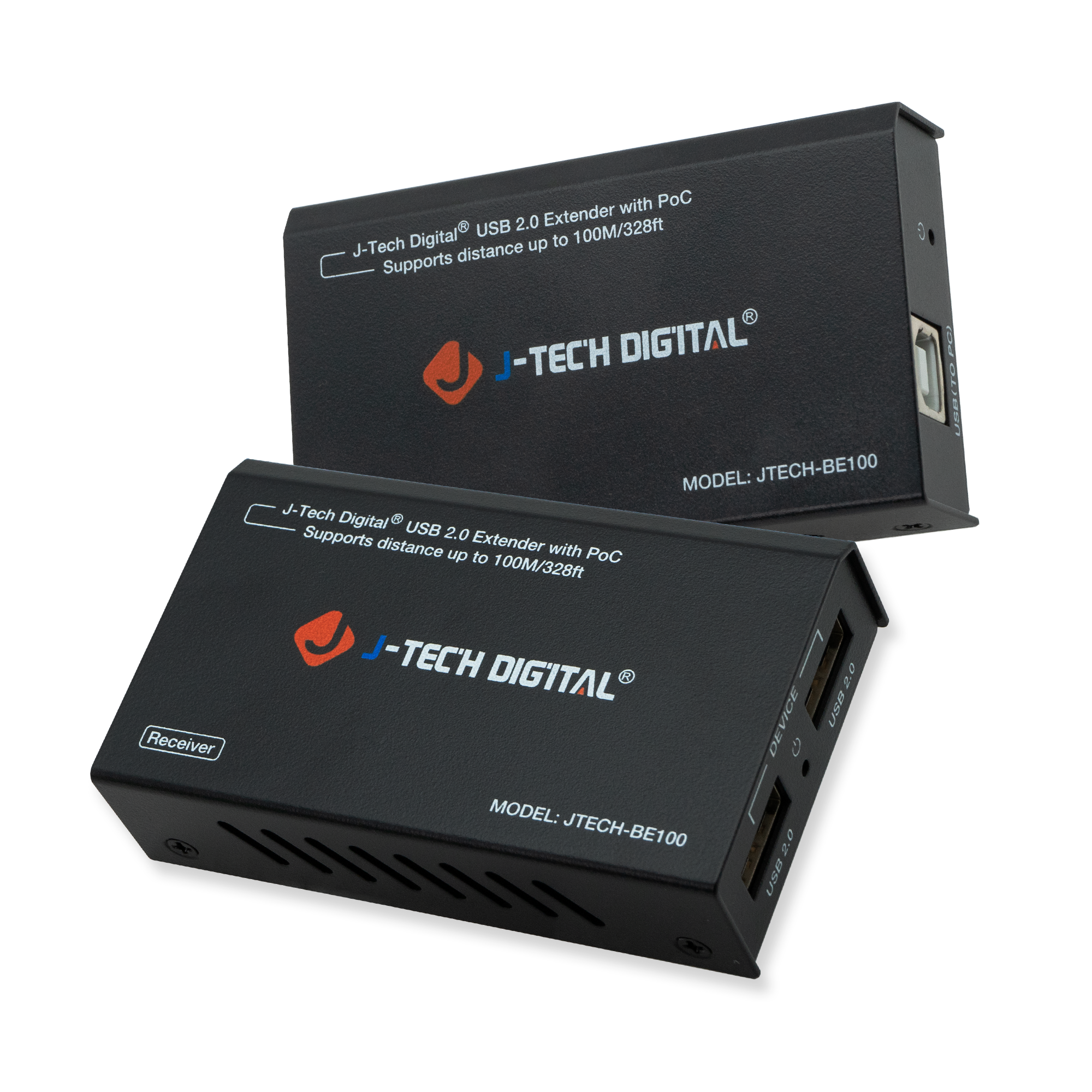 J-Tech Digital - USB 2.0 Extender Over Ethernet CAT5e/6 Cable - Black