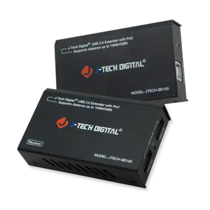 J-Tech Digital USB 2.0 Extender with PoC Supports distance up to 100M/328ft
J-Tech Digital USB 2.0 Extender with PoC Supports distance up to 100M/328ft
J-TECH DIGITAL
J-TECH DIGITAL
MODEL: JTECH-BE100
MODEL: JTECH-BE100
Receiver
DEVICE
USB 2.0
USB 2.0