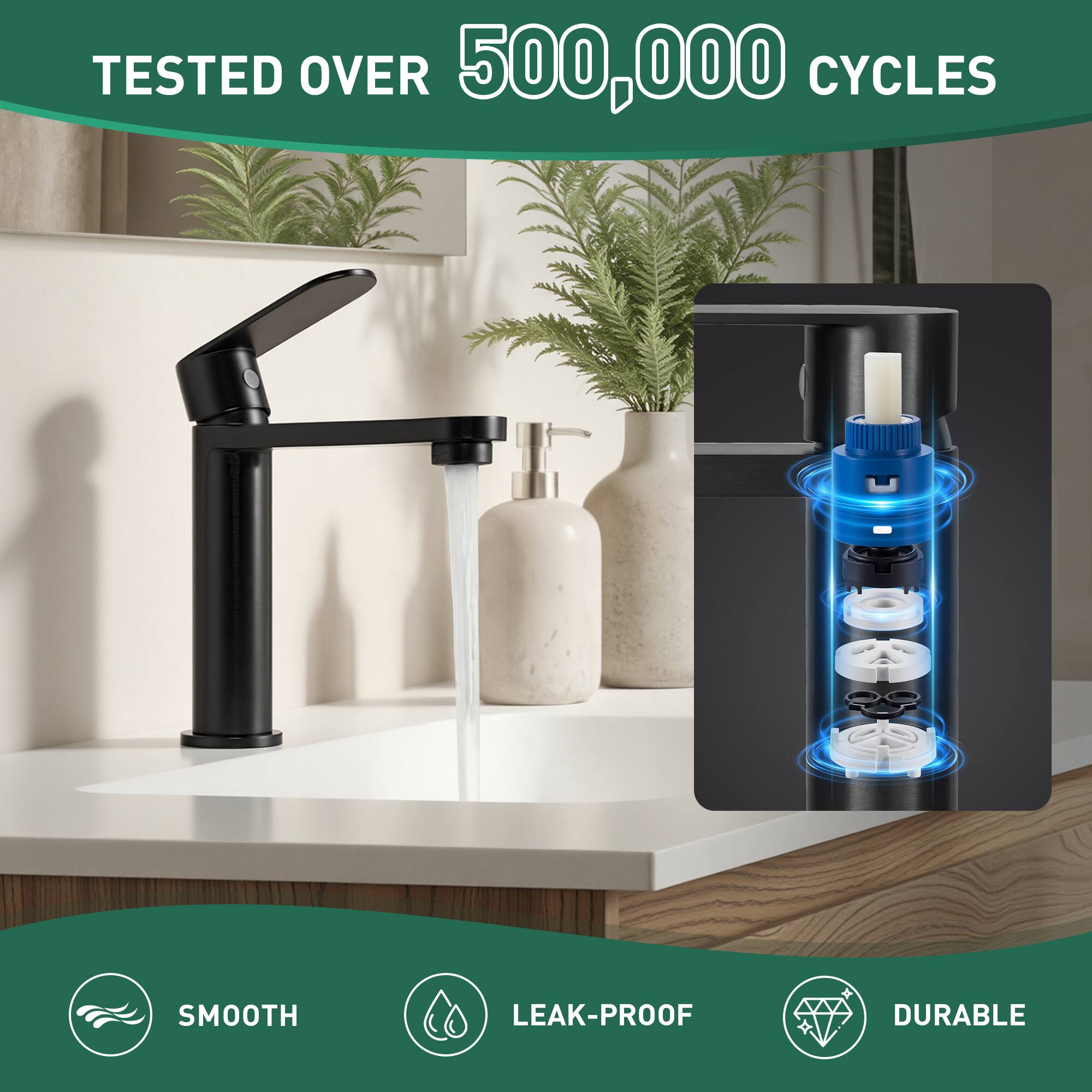 TESTED OVER 500,000 CYCLES

SMOOTH  
LEAK-PROOF  
DURABLE