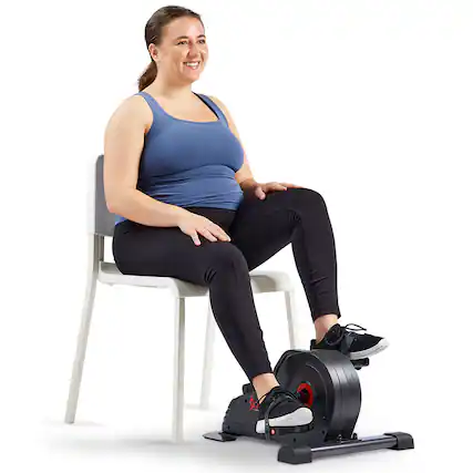 Front. Sunny Health & Fitness - Smart Low-profile Magnetic Mini Exercise Bike - Dark grey.