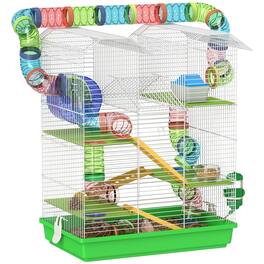 Pawhut - 18.5" 5 Tier Hamster Cage w/Tubes, Tunnels, Small Animal Cage, Rat Gerbil Cage w/Water Bottle, Food Dish, Exercise Wheel