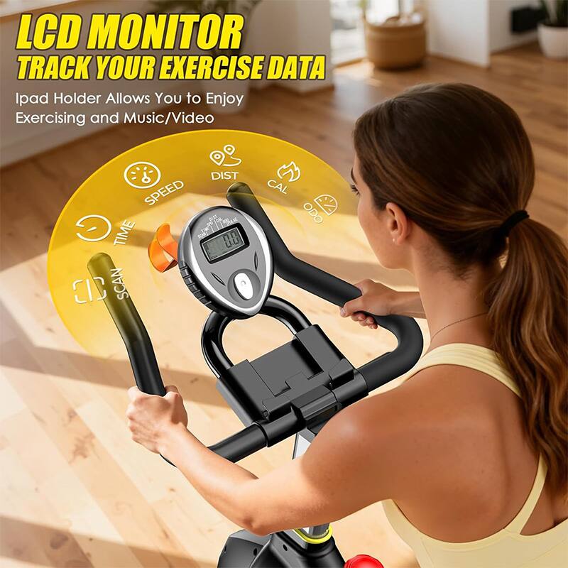 LCD MONITOR  
TRACK YOUR EXERCISE DATA  
Ipad Holder Allows You to Enjoy Exercising and Music/Video  

- SPEED  
- DIST  
- TIME  
- CAL  
- SCAN  
- ODO