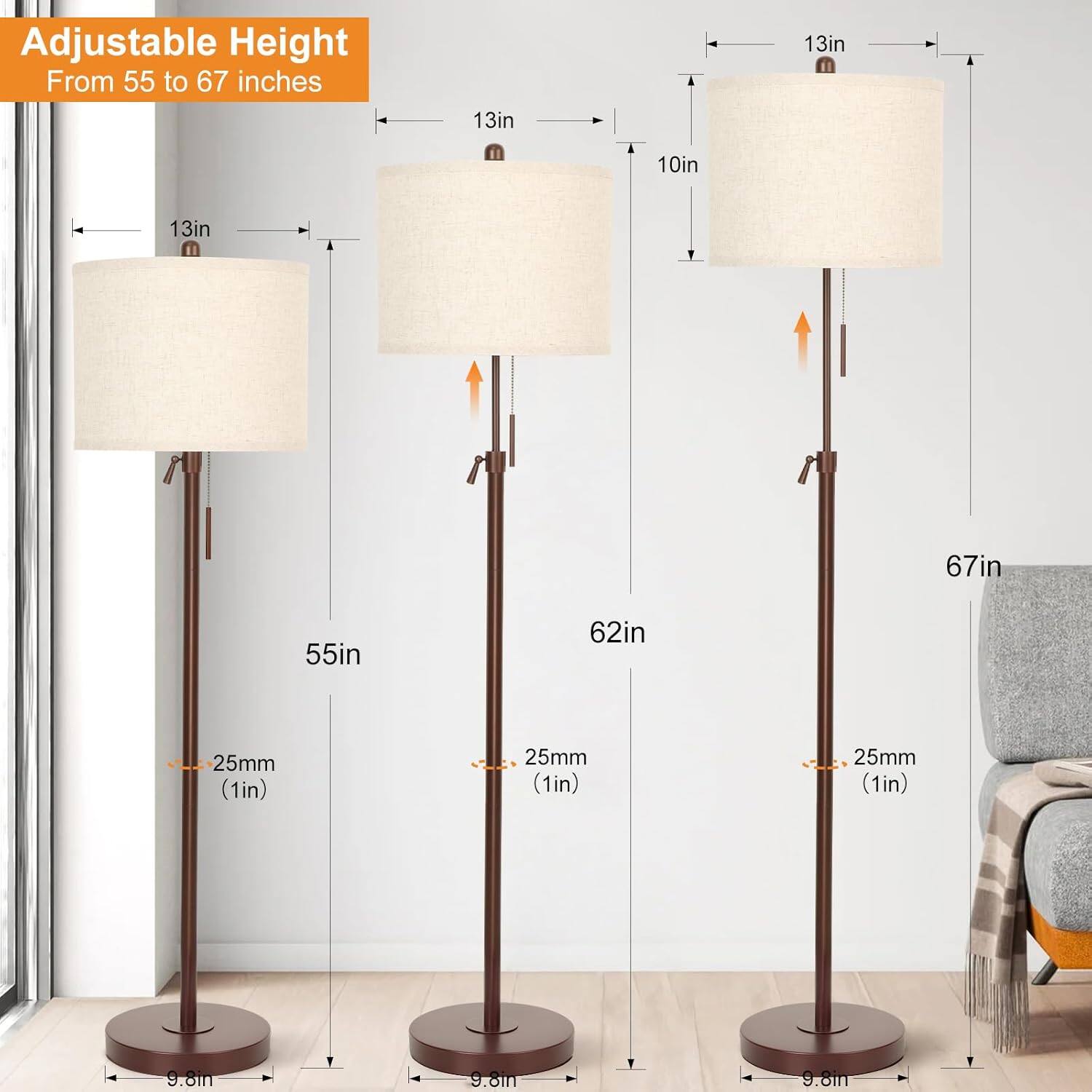 Adjustable Height  
From 55 to 67 inches  

13in  
13in  
10in  
13in  
67in  
55in  
62in  
25mm (1in)  
25mm (1in)  
25mm (1in)  
9.8in  
9.8in  
9.8in