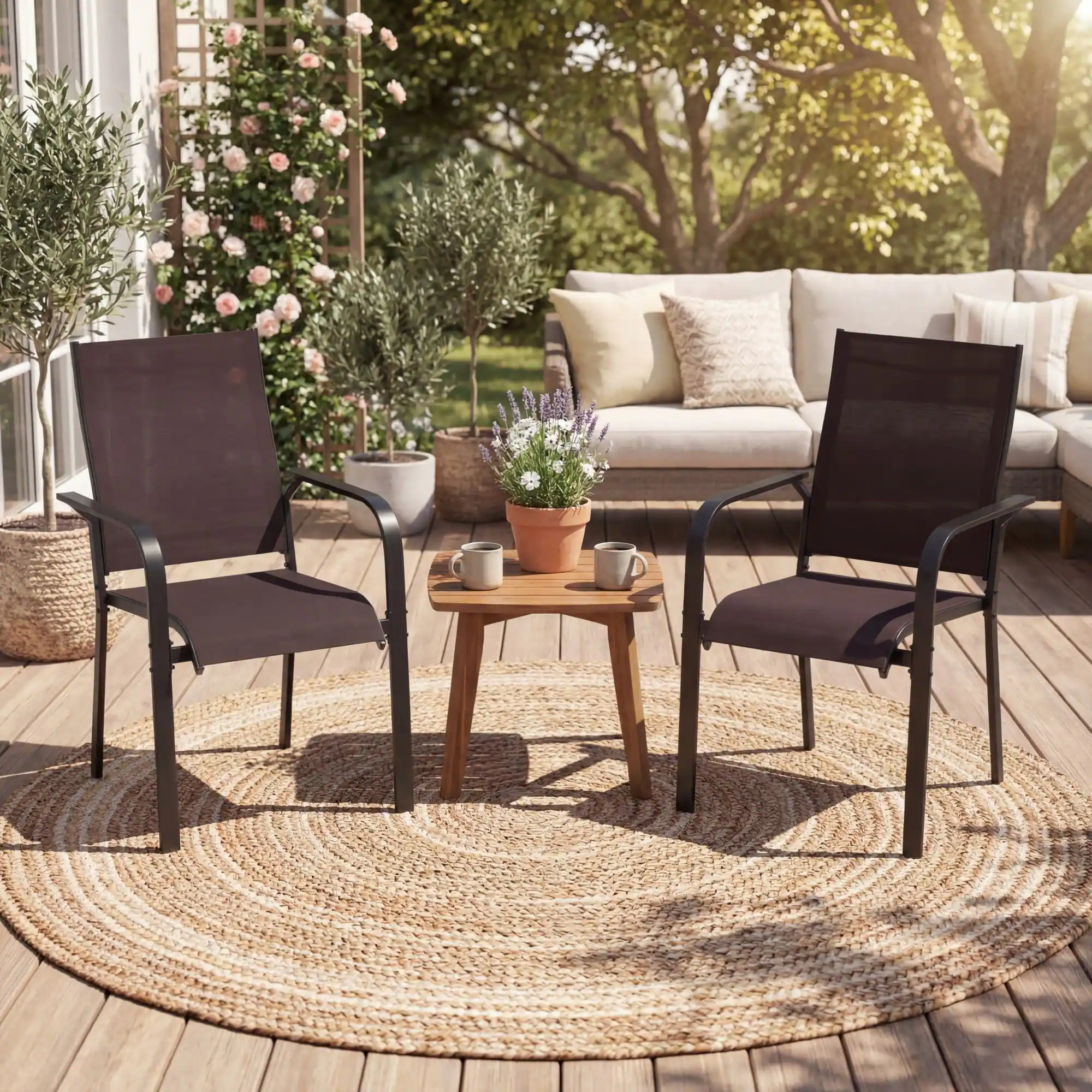 Alt View 5. Costway - Costway Patio Dining Chairs Set of 6, Stackable Outdoor Armchairs with Metal Frame,Backrest - Coffee.