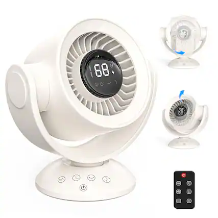 Front. PRIMEPLUS - Quiet Air Circulator Desk Fan with Remote, 90°V+120°Osc, 100 Speeds, 10H Timer, 25dB, for Home Office Travel - Beige.