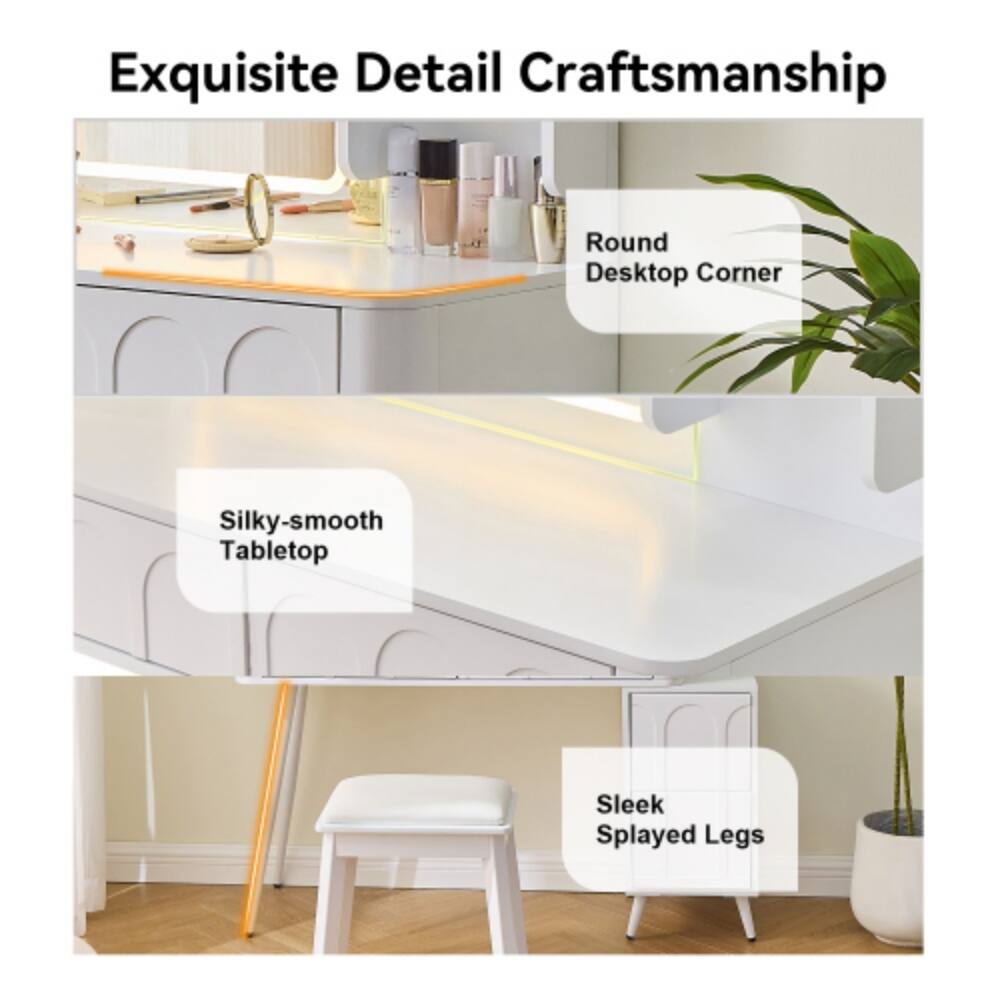 Exquisite Detail Craftsmanship  
Round Desktop Corner  
Silky-smooth Tabletop  
Sleek Splayed Legs