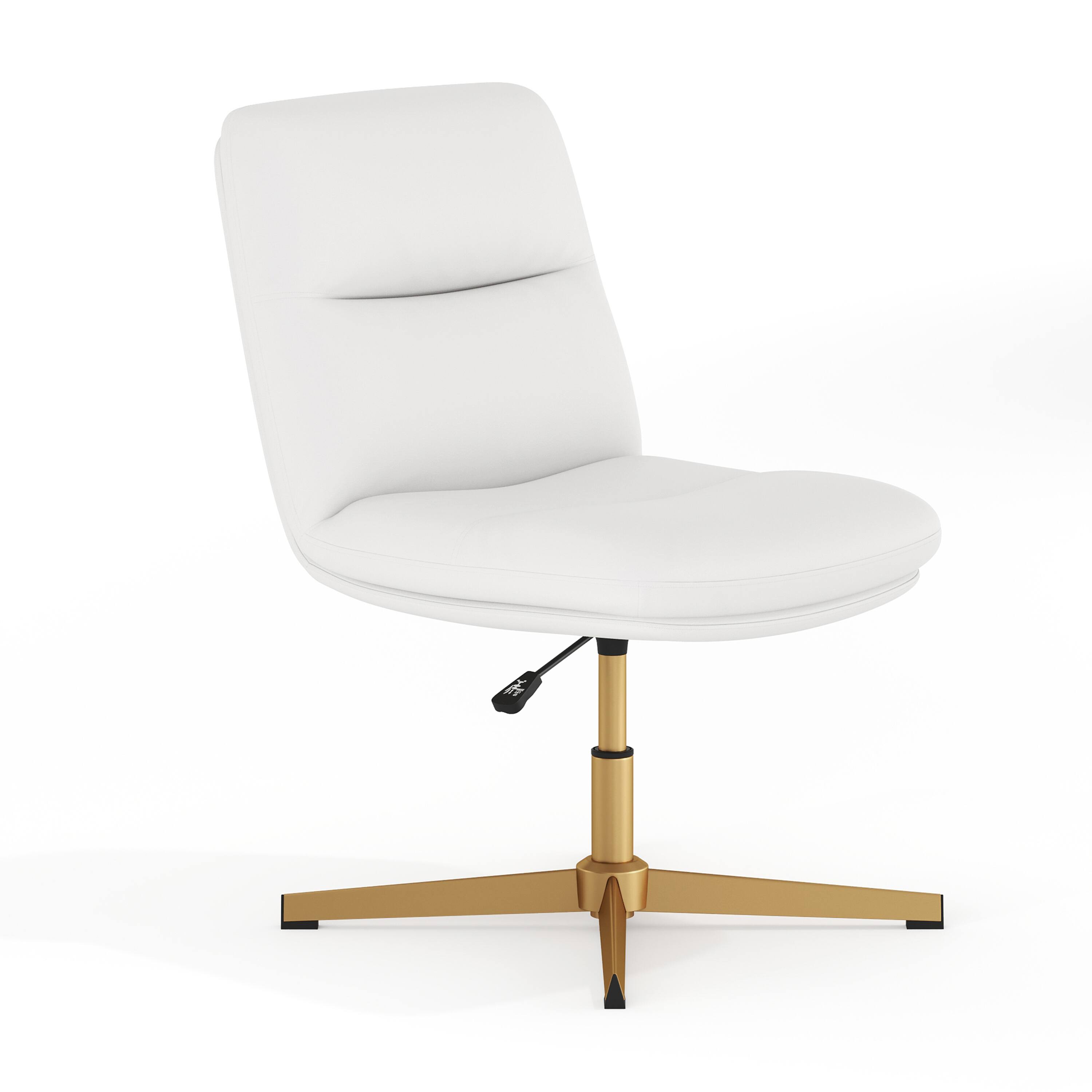 Front. Emma + Oliver - Mid-Back Swivel Office Chair with Padded Upholstery & Sturdy Frame - White Faux Leather/Gold Frame.