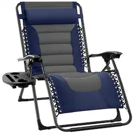 Best Choice Products - Oversized Padded Zero Gravity Chair, Folding Outdoor Patio Recliner w/ Side Tray - Navy/Gray