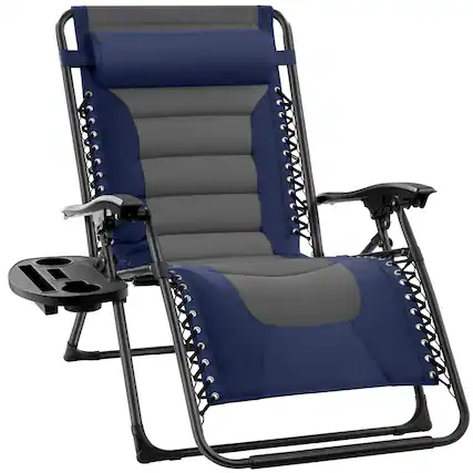 Front. Best Choice Products - Best Choice Products Oversized Padded Zero Gravity Chair, Folding Outdoor Patio Recliner w/ Side Tray - Navy/Gray - Navy/Gray.