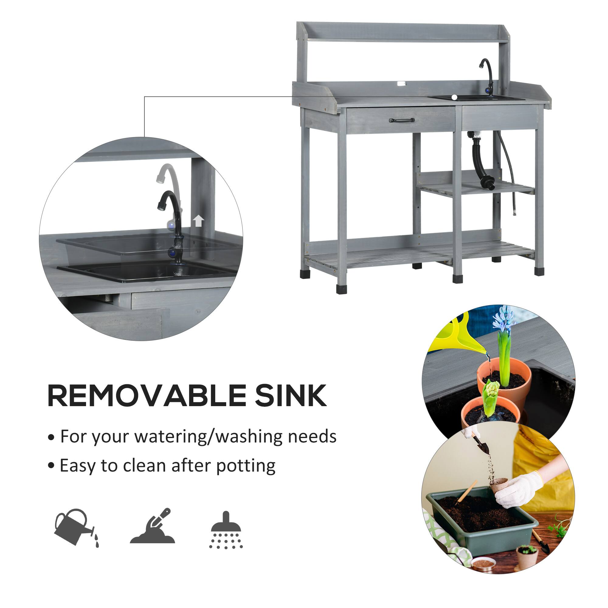 REMOVABLE SINK

For your watering/washing needs

Easy to clean after potting
