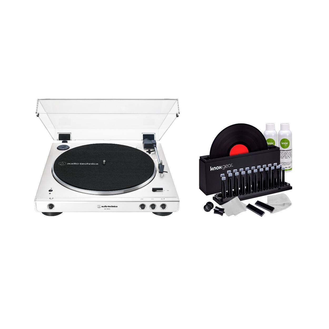 Audio-Technica - AT-LP60XBT-WW Bluetooth Turntable (White) with Vinyl Care Kit