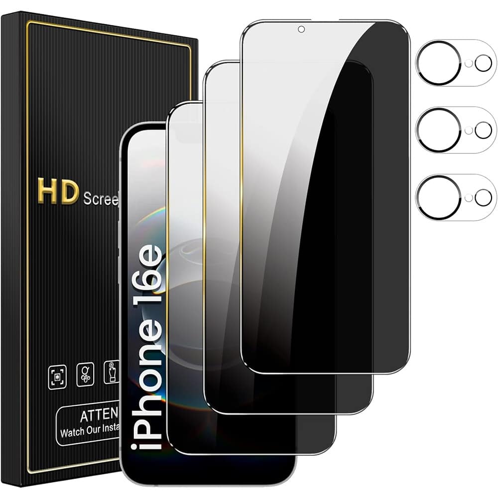 PARKER SLATER - iPhone 16e 6.1" Privacy Screen Protector 3+3 Pack, Tempered Glass + Lens - Clear