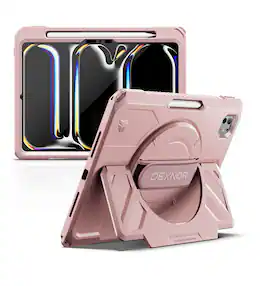 Dexnor - Case for iPad Pro 11 inch M5 2025/M4 2024 with Hand Strap, Screen Protector, Pencil Holder Shockproof Bumper Cover - Peony Pink