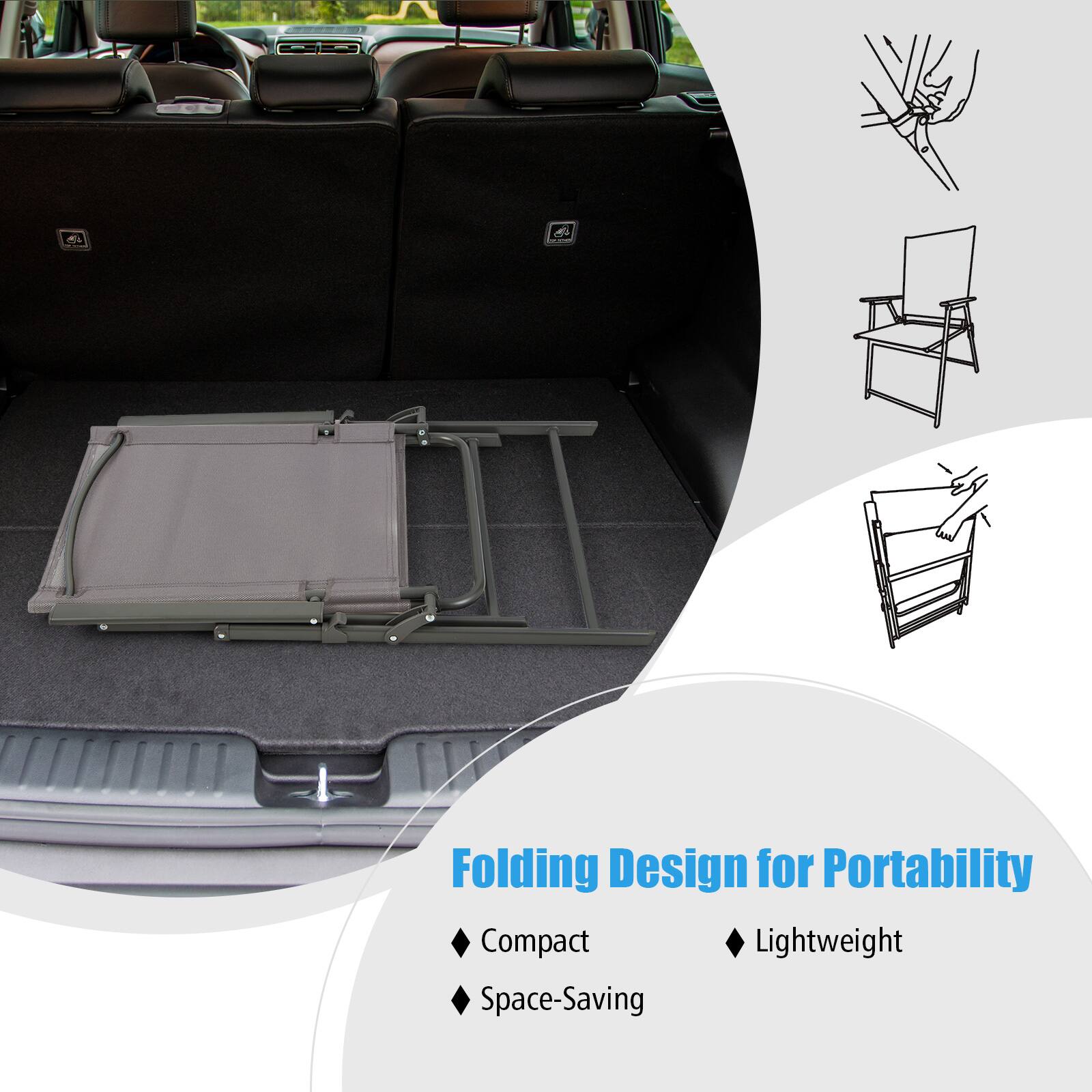 Folding Design for Portability

- Compact
- Space-Saving
- Lightweight