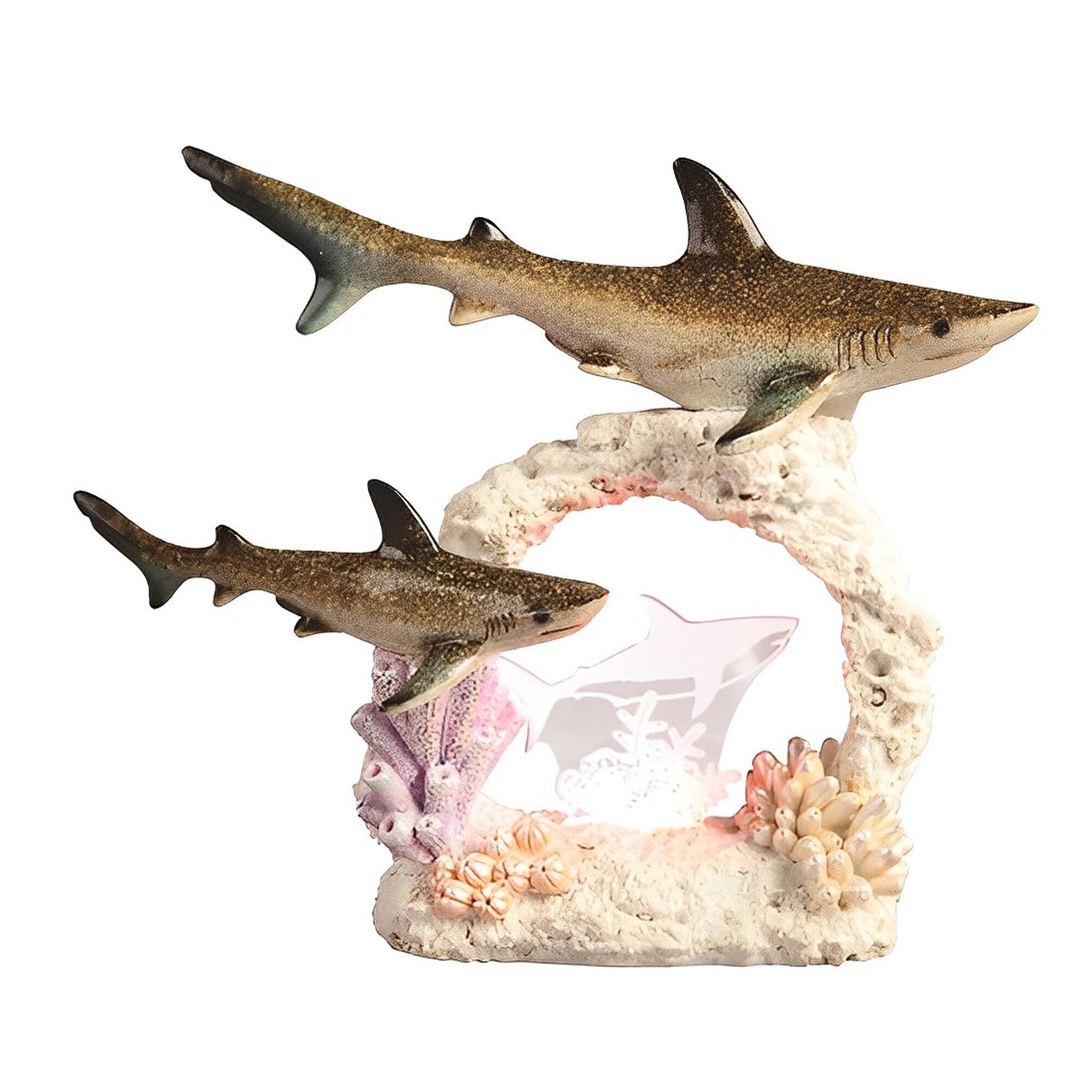 FC Design - 7"H LED Shark with Baby Figurine Statue Office Desk Tabletop Home Decor Gift - Multi-Color