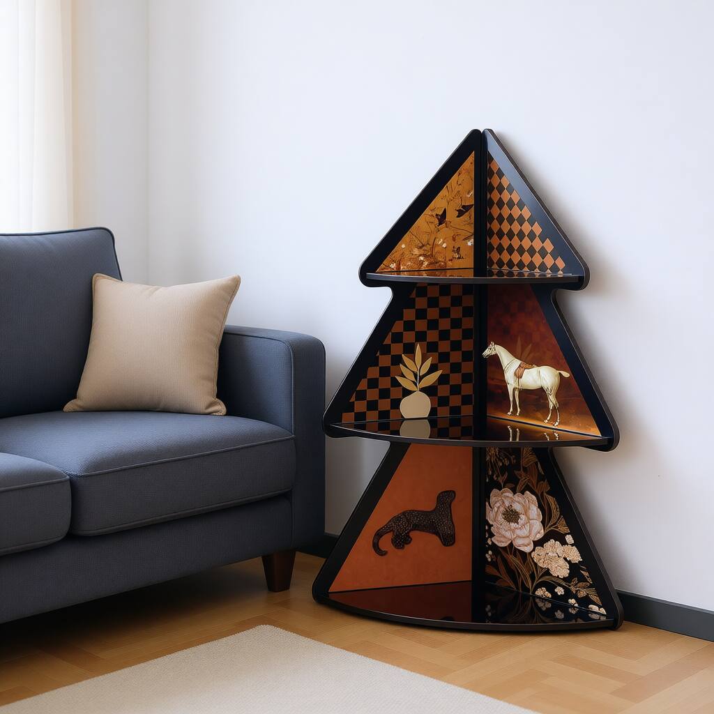 Left. VIVZONE - 3-Tier Tree Shaped Corner Shelf Retro Cabinet - Multicolor.