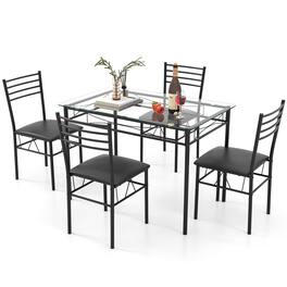 Gymax - 5 PC Dining Set Glass Top Table and 4 Chairs Kitchen Room Furniture - Black