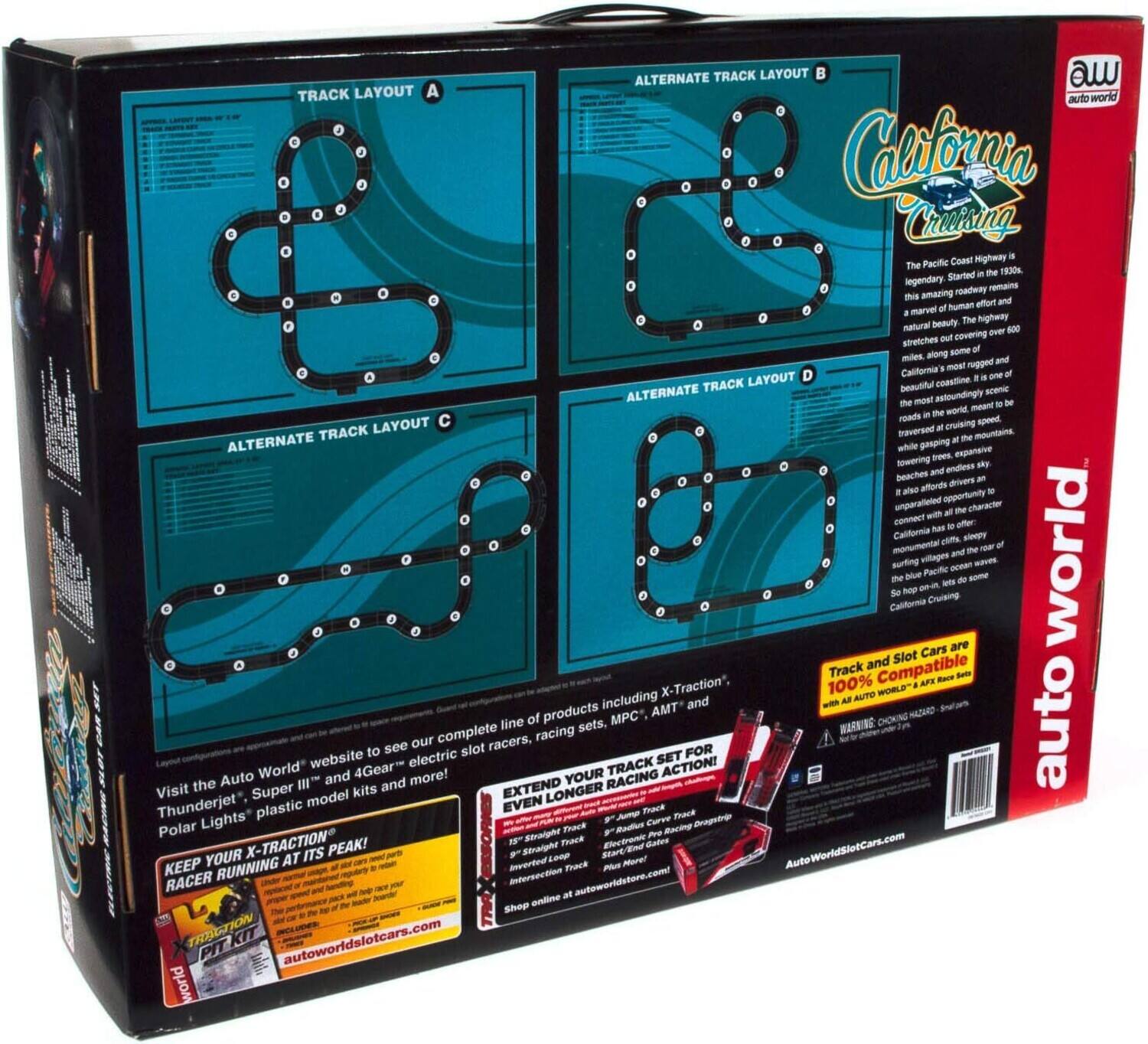 **LES CAR ALTERNATE TRACK LAYOUT**

**TRACK LAYOUT A**

**ALTERNATE TRACK LAYOUT B**

**ALTERNATE TRACK LAYOUT C**

**ALTERNATE TRACK LAYOUT D**

A world auto Clitormia Craising Pacific Coast Highway The 1800% legendary Started roadway remaine this amazing human effort and marv beauly The highway natural over 800 stretches covering miles along some ngped and California mt LAYOUT - TRACK beautiful cno ALTERNATE - most estoundingly warld man neaue - TRACK LAYOUT Iraversed cruising -ontina ALTERNATE while gasping expansive nowering ie -c d Deaches and afforda -ers afeo uonparalated apportunity characte connect with -m -t California n sienpy momomental and - Calfernia surfing nop blue m Cars viliapes Pacio Cruising -ets are ocean am - world and Slot X-Traction. 100% Track Compatible AFE Raa Bete AUTO WORLD" products including AMT and with line of sets. MPC", WARNING auto our complete racers, racing to see slot FOR website electric SET World 4Gear- YOUR TRACK ACTION!