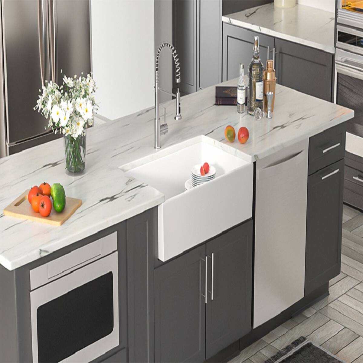 Left. Ropilly - Ropilly 30 x 20 Inch Ceramic Farmhouse Sink, White Single Bowl Apron Front Kitchen Sink - White.