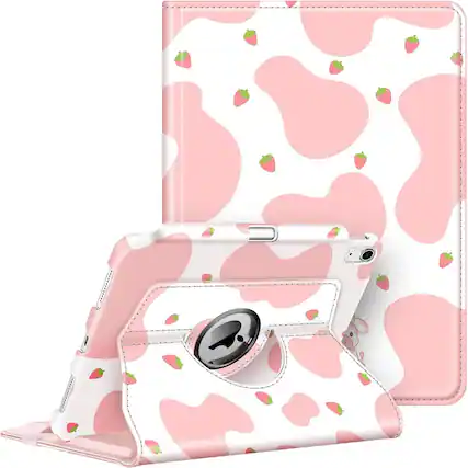 Front. Kitcheniva - Smart Rotating Case For iPad A16 11th 2025 And iPad 10th 2022 Stand Cover Strawberry Cow - Strawberry Cow.