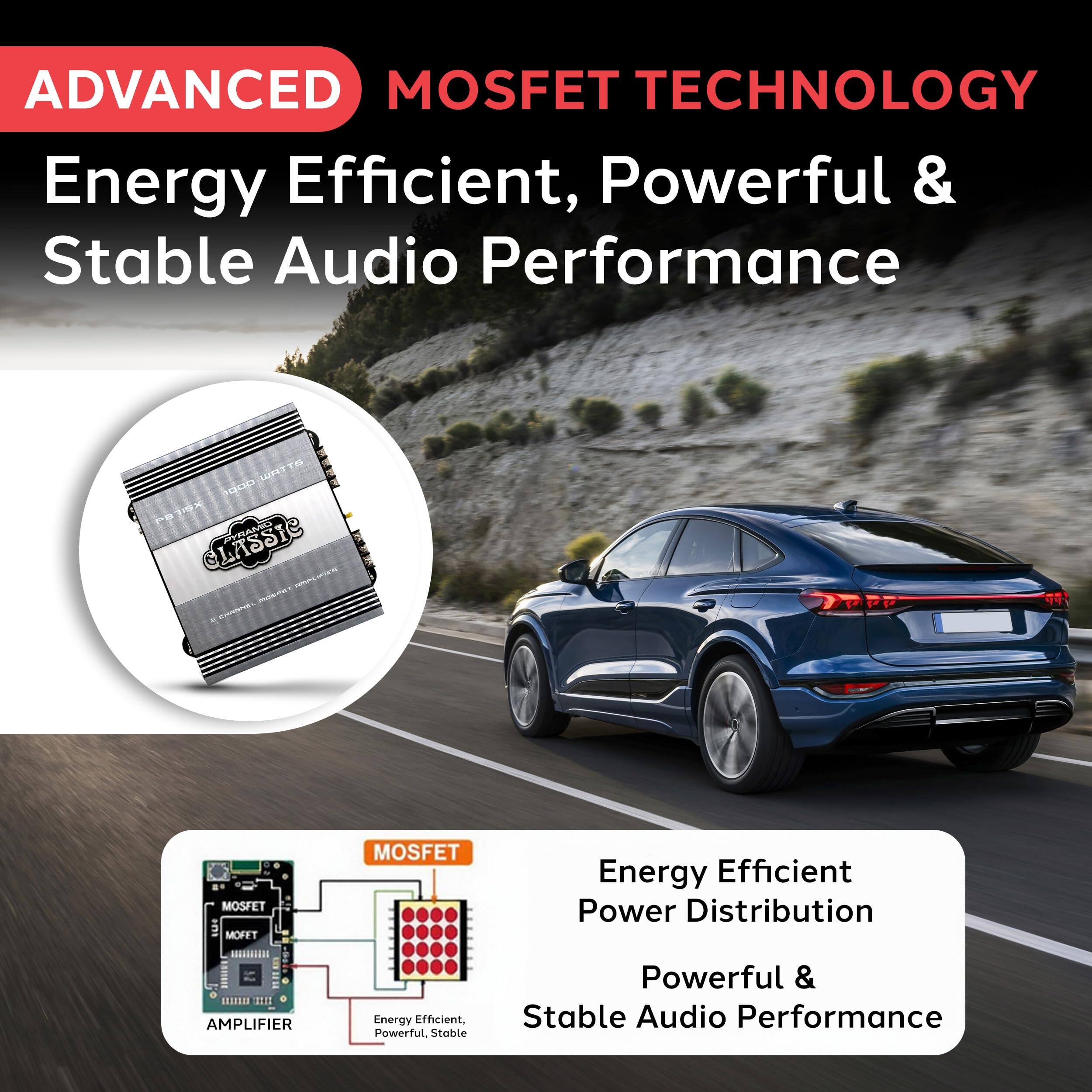 ADVANCED MOSFET TECHNOLOGY  
Energy Efficient, Powerful & Stable Audio Performance  

Energy Efficient Power Distribution  
Powerful & Stable Audio Performance