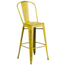 Flash Furniture - Cindy Commercial Grade 30" High Distressed Metal Indoor-Outdoor Barstool with Back - Yellow