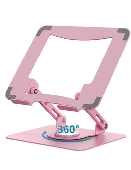 HongFei - 360 Rotating Laptop Stand, Ergonomic Computer Riser for Desk, Adjustable Height Multi-Angle Metal Holder - Pink