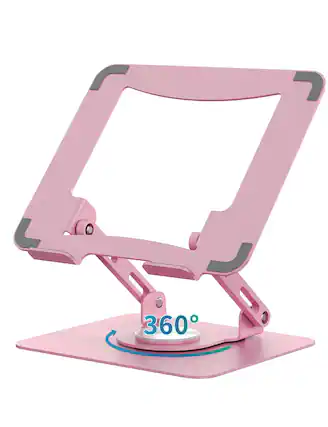 Front. HongFei - 360 Rotating Laptop Stand, Ergonomic Computer Riser for Desk, Adjustable Height Multi-Angle Metal Holder, Pink - Pink.