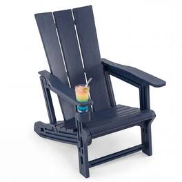 Gymax - Adirondack Chair w/ Cup Holder All-Weather HDPE Plastic Outdoor Patio Chair - Blue